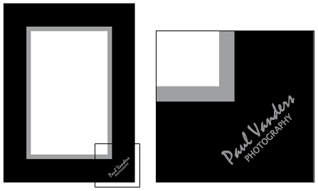 L-shaped branding on photo mounts